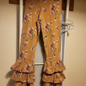 Matilda Jane Floral Ruffle Leggings - Tan and Red